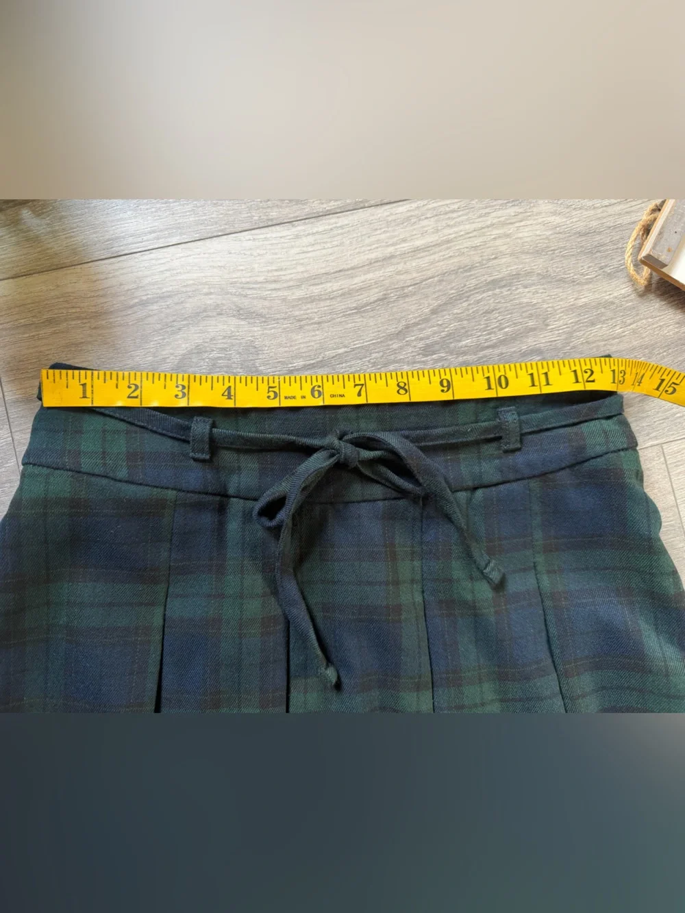 Hollister Preppy Green Plaid Pleated Mini Skirt w Built In Shorts & Waist Tie XS